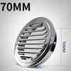 A close-up view of a round stainless steel ventilation grille with a 70mm dimension marker.