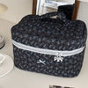 Pink Bow Plaid Quilted Cosmetic Bag with Multiple Compartments