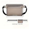 A beige waterproof pouch with a strap is shown, measuring 22cm wide and 16cm deep.