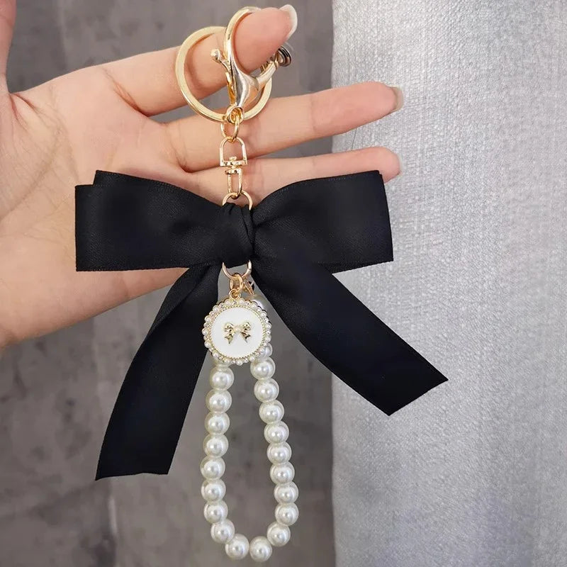 Elegant Pearl Bow Keychains for Bags and Accessories
