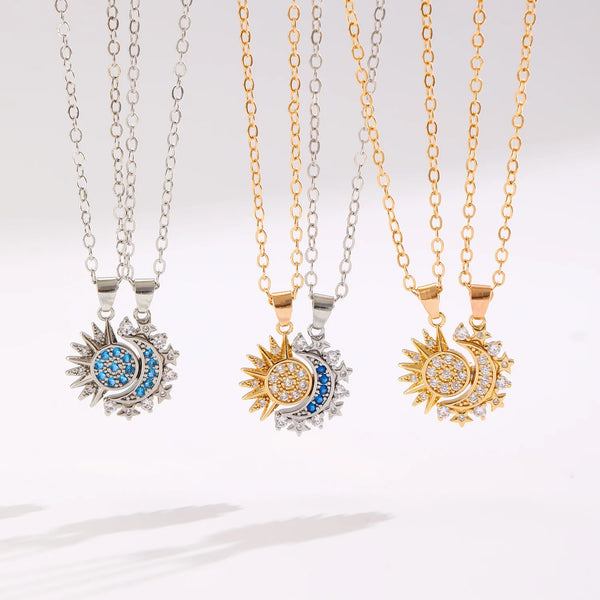 Copper Sun & Moon Magnetic Pendant Necklace