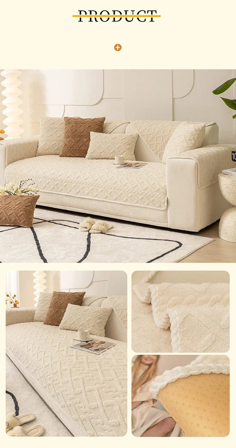 Plush Non-Slip Sofa Cover with Quilted Cotton