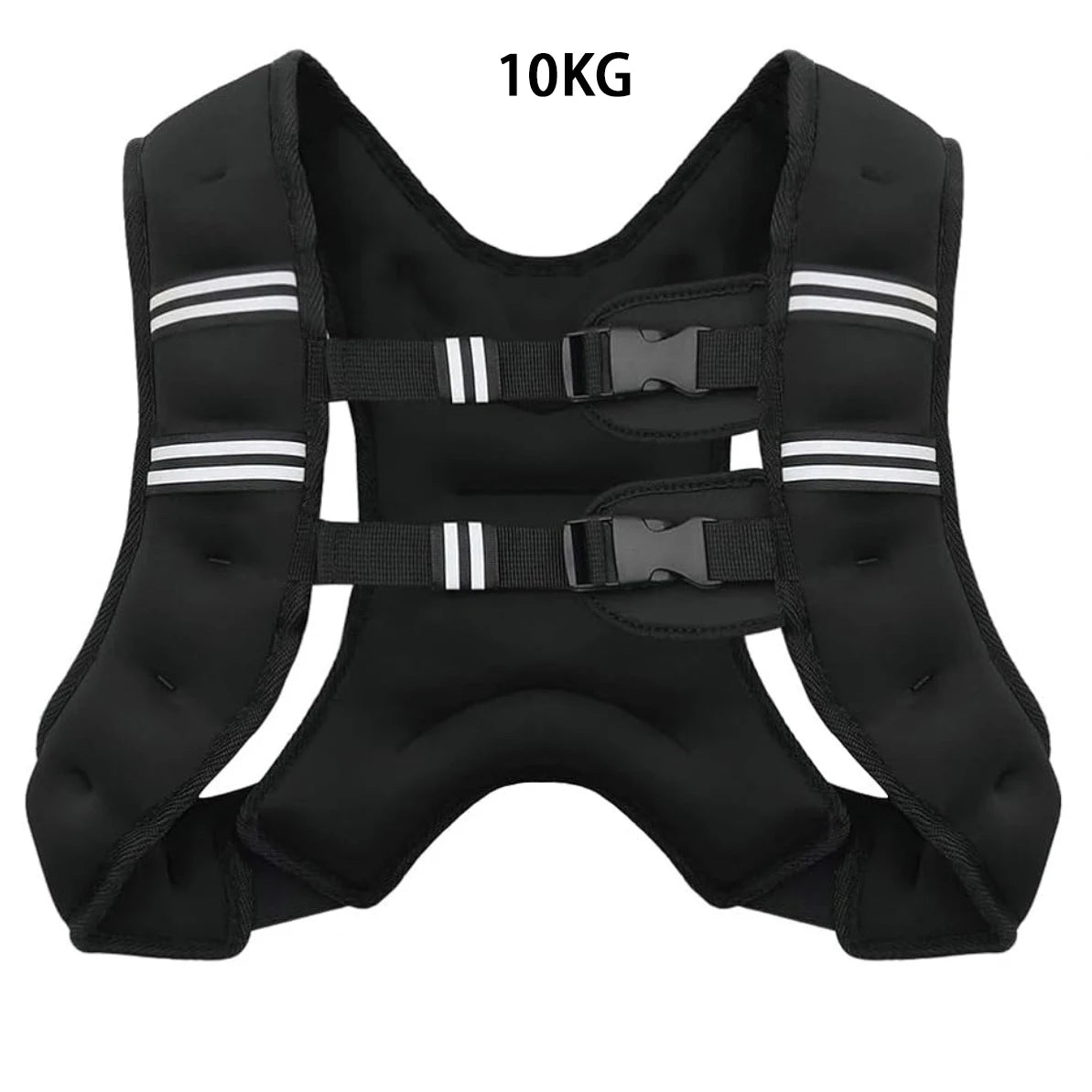 Black adjustable weighted vest with reflective stripes, labeled 10KG.