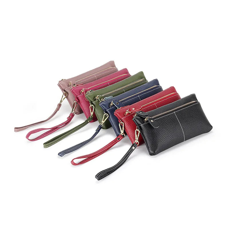 Genuine Cowhide Leather Long Wallet with Zipper Closure