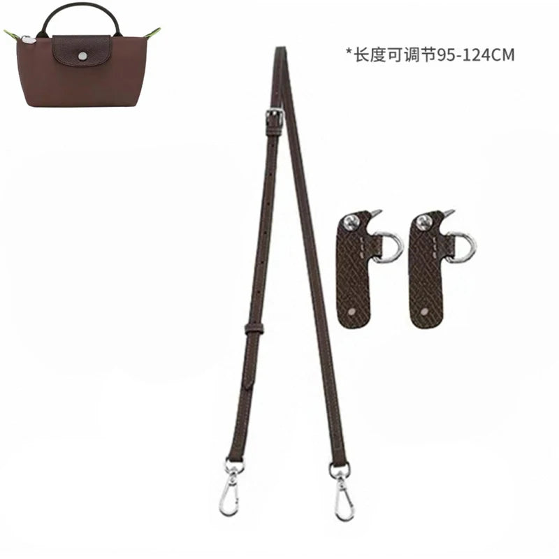 Brown leather shoulder strap for mini bags with adjustable length