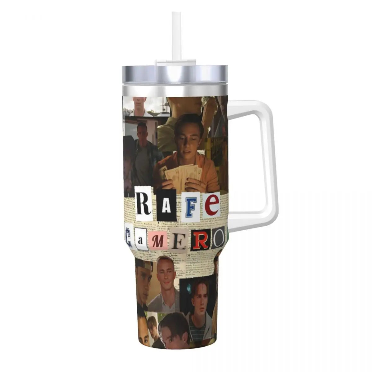 Insulated stainless steel tumbler featuring a collage of photos and the name Rafe Camero