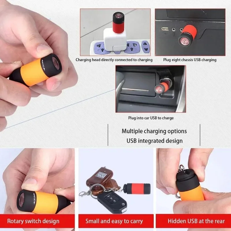 Mini lampe de poche USB rechargeable sur porte-clés