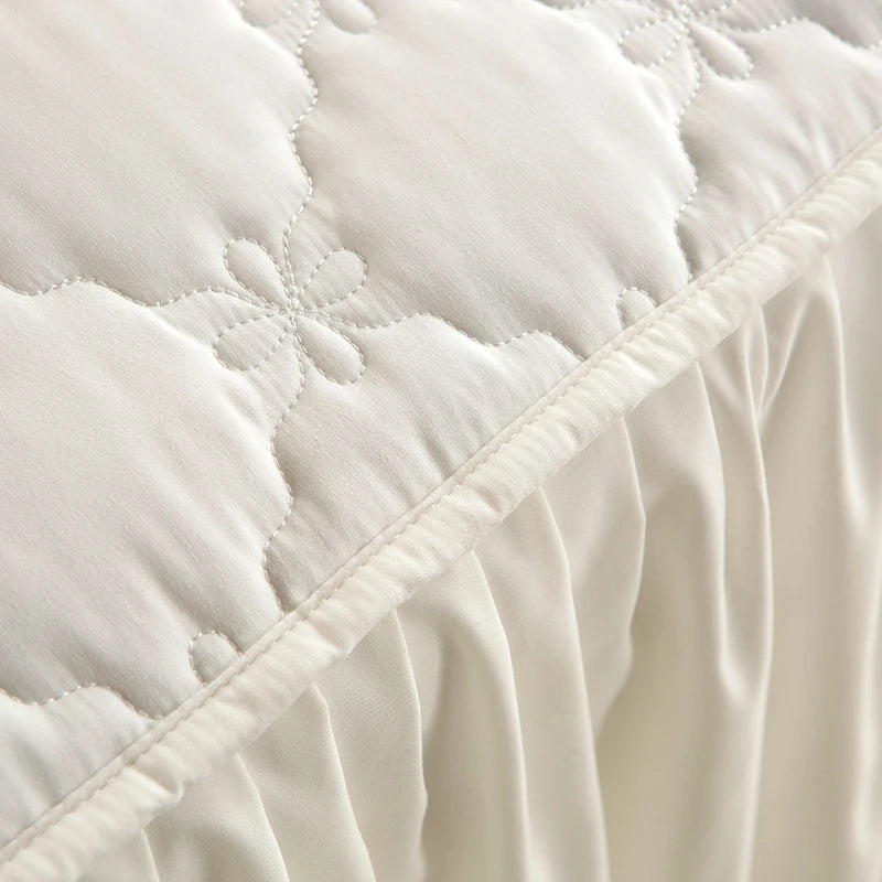 Quilted Solid Color Bed Skirt with Pleated Ruffle