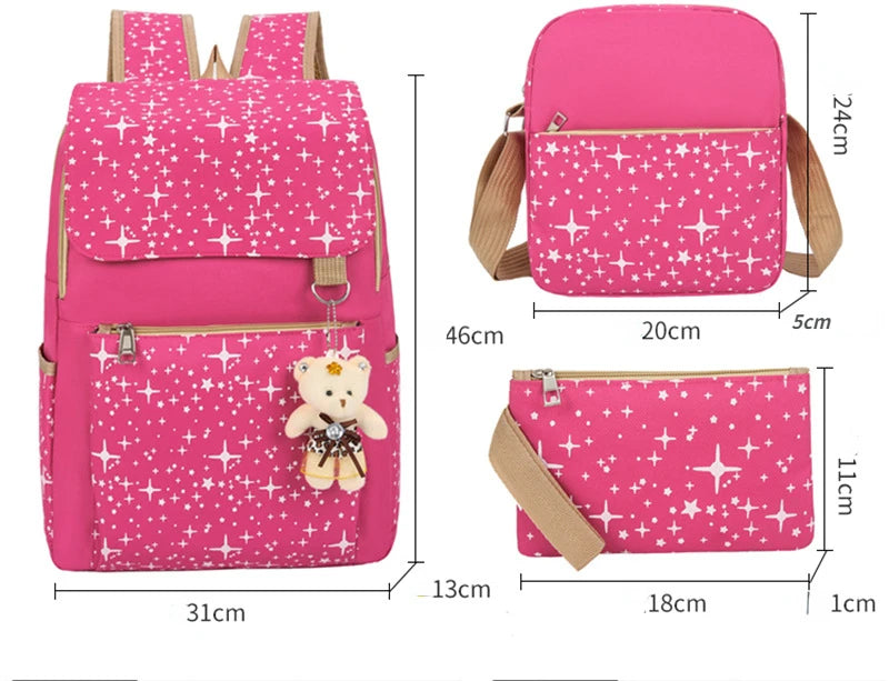 3-Piece Canvas Backpack Set for School
