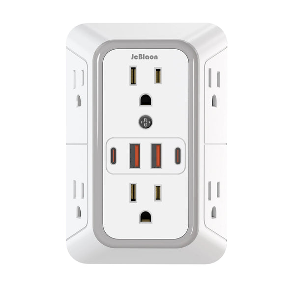 Caja de unión blanca con regleta universal 6 en 1 y múltiples tomas y puertos USB.