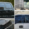 Close-up views of glossy black pillar post trim sets for Ford F-150 trucks.