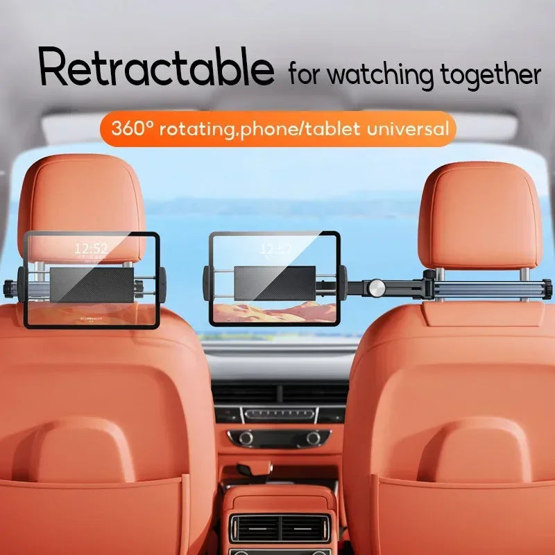 Orange retractable 360-degree rotating phone/tablet holder for car headrests