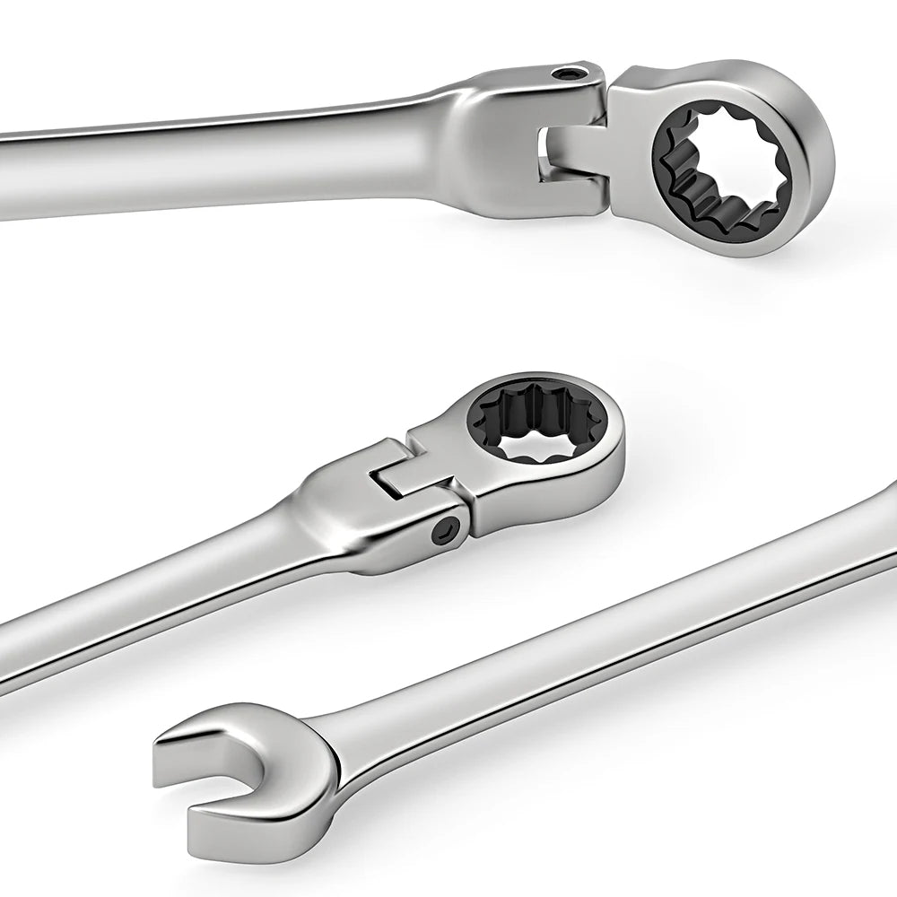 Metric Ratcheting Wrench Set with Flex-Head and Carry Bag