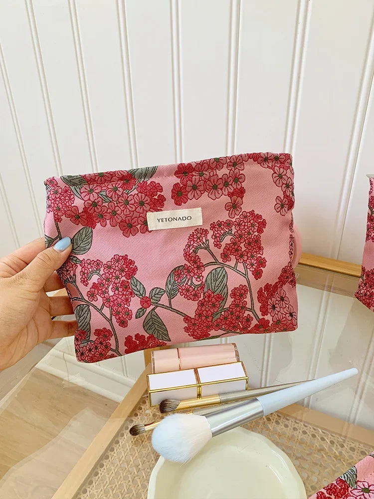 Vintage Floral Cosmetic Bag - Portable Makeup & Toiletry Organizer