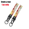 Front and rear JDM-style eagle beak clasp keychains featuring floral patterns.