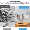 Before and after comparison showing the use of powerful adhesive hooks to organize a messy area.