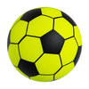 A bright yellow and black soccer ball with a traditional panel design.