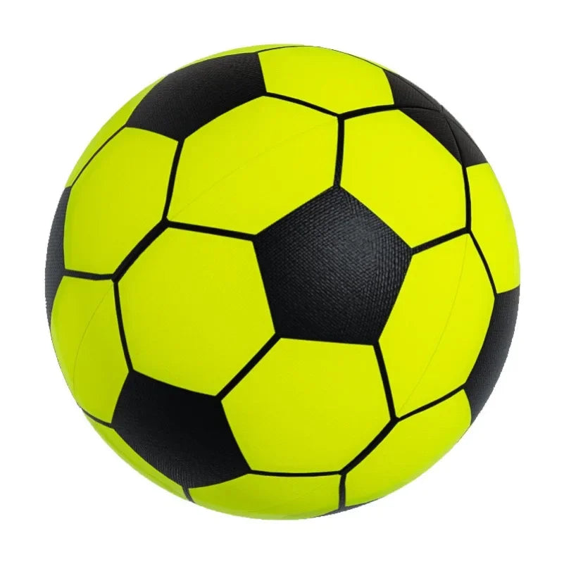 A bright yellow and black soccer ball with a traditional panel design.