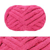A pink chunky chenille yarn in a ribbed texture, shown flat.