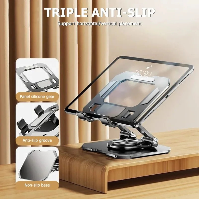 A clear acrylic triple anti-slip tablet stand with a silicone gear and non-slip base.