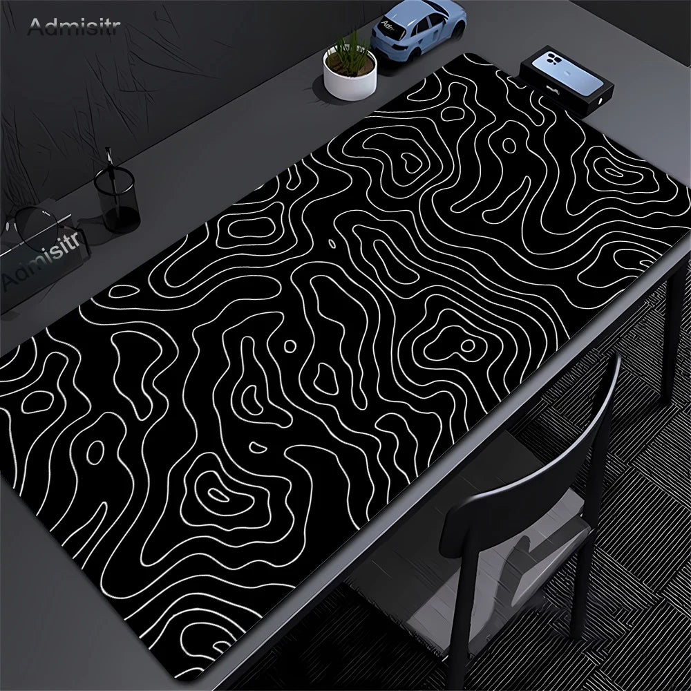 Large Abstract Desk Mat with Stitched Edges