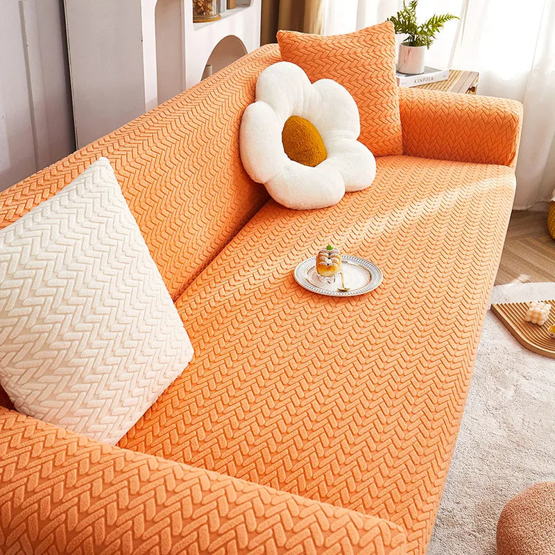 Stretch Plush Sofa Cover with Anti-Slip Grip