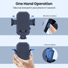 A hand is shown using a one-hand operation to take out and put in a black phone mount with a textured surface.