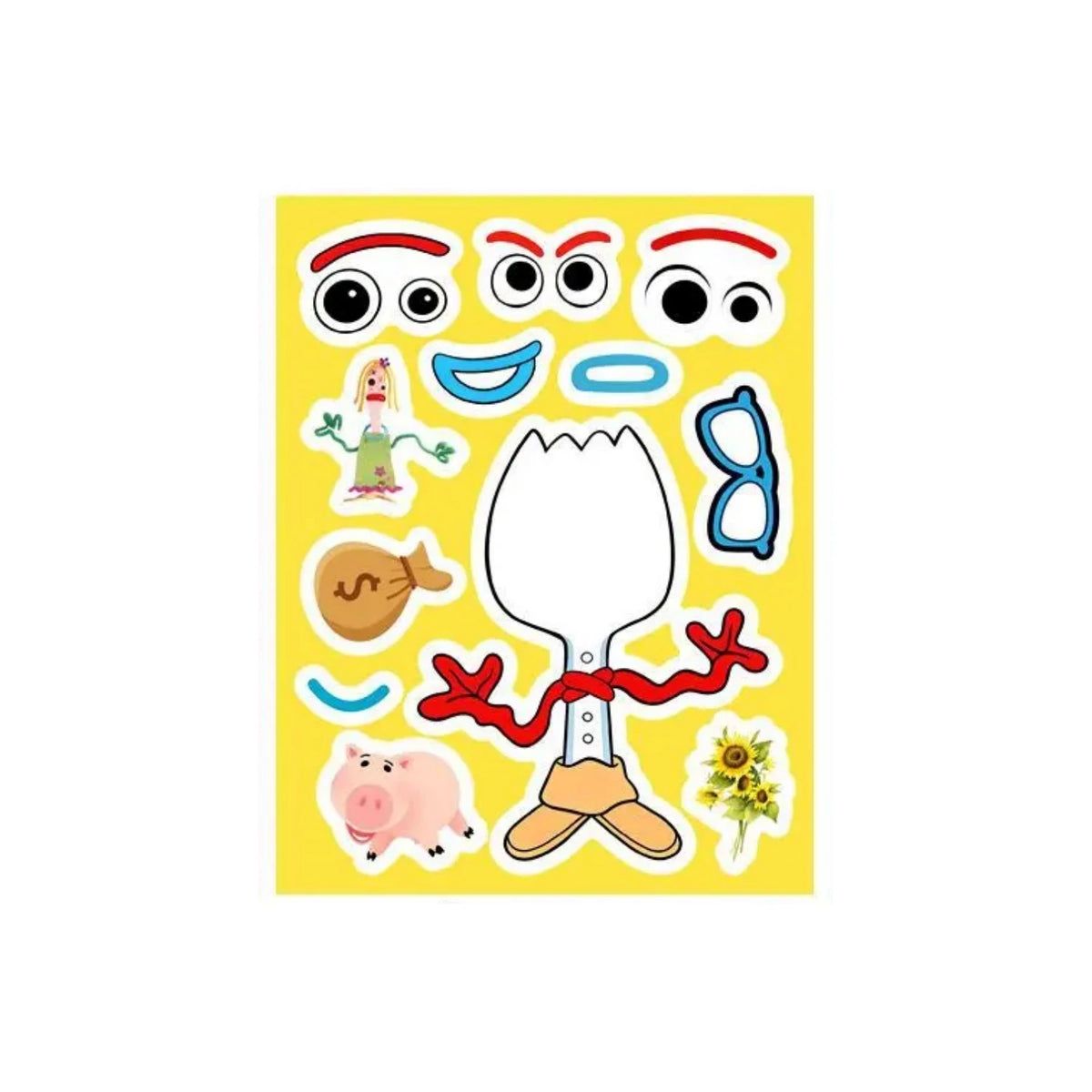A collection of reusable stickers featuring characters from Toy Story including Woody and Buzz Lightyear.