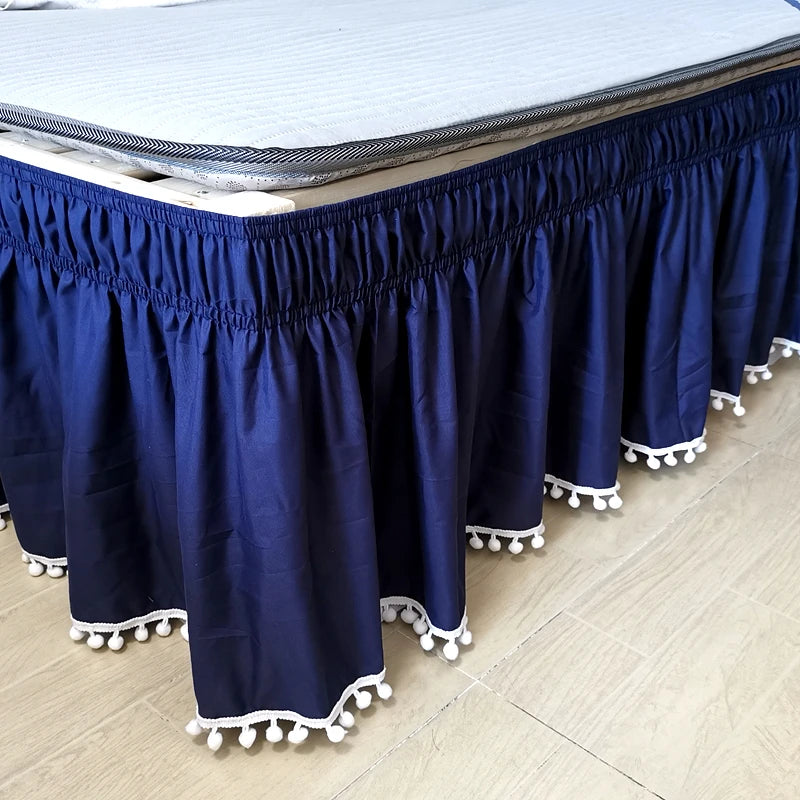 Elastic Wrap-Around Bed Skirt in Solid Polyester