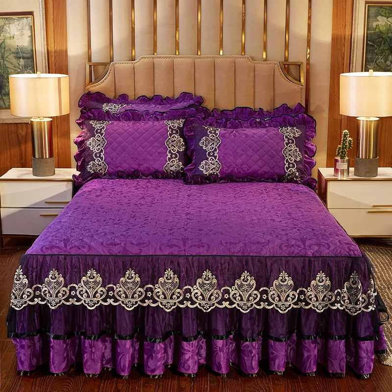 Lace Bed Skirt Set with Matching Pillowcases