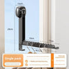 A black foldable wall-mounted clothes drying rack with an adhesive mount shown in a vertical view.