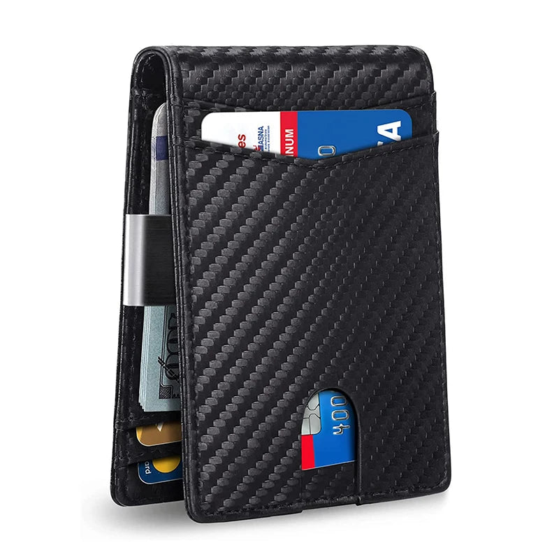 Slim RFID-Blocking Carbon Fiber Leather Wallet
