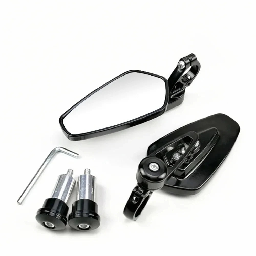 Universal 22mm Motorcycle Bar End Mirrors - 360° Adjustable Pair
