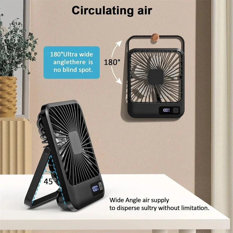 Portable USB Desk Fan with 180° Foldable Stand and Digital Display