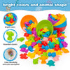 A colorful set of animal-shaped sorting toys in various bright colors, including round corners and designed for color sensiti
