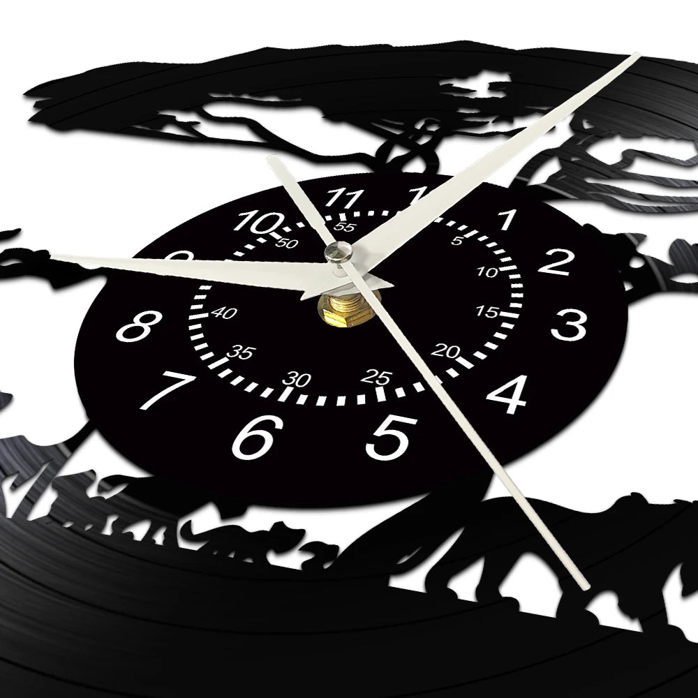 African Safari Cartoon Lion Vinyl Record Wall Clock – Silent Non-Ticking, 12-Inch Decor for Kids' Rooms and Playrooms