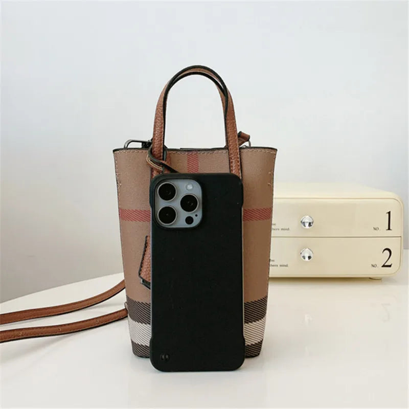Vintage Plaid Crossbody Bag with Detachable Strap