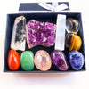 Natural Crystal Chakra Set with Amethyst, Agate, and Selenite