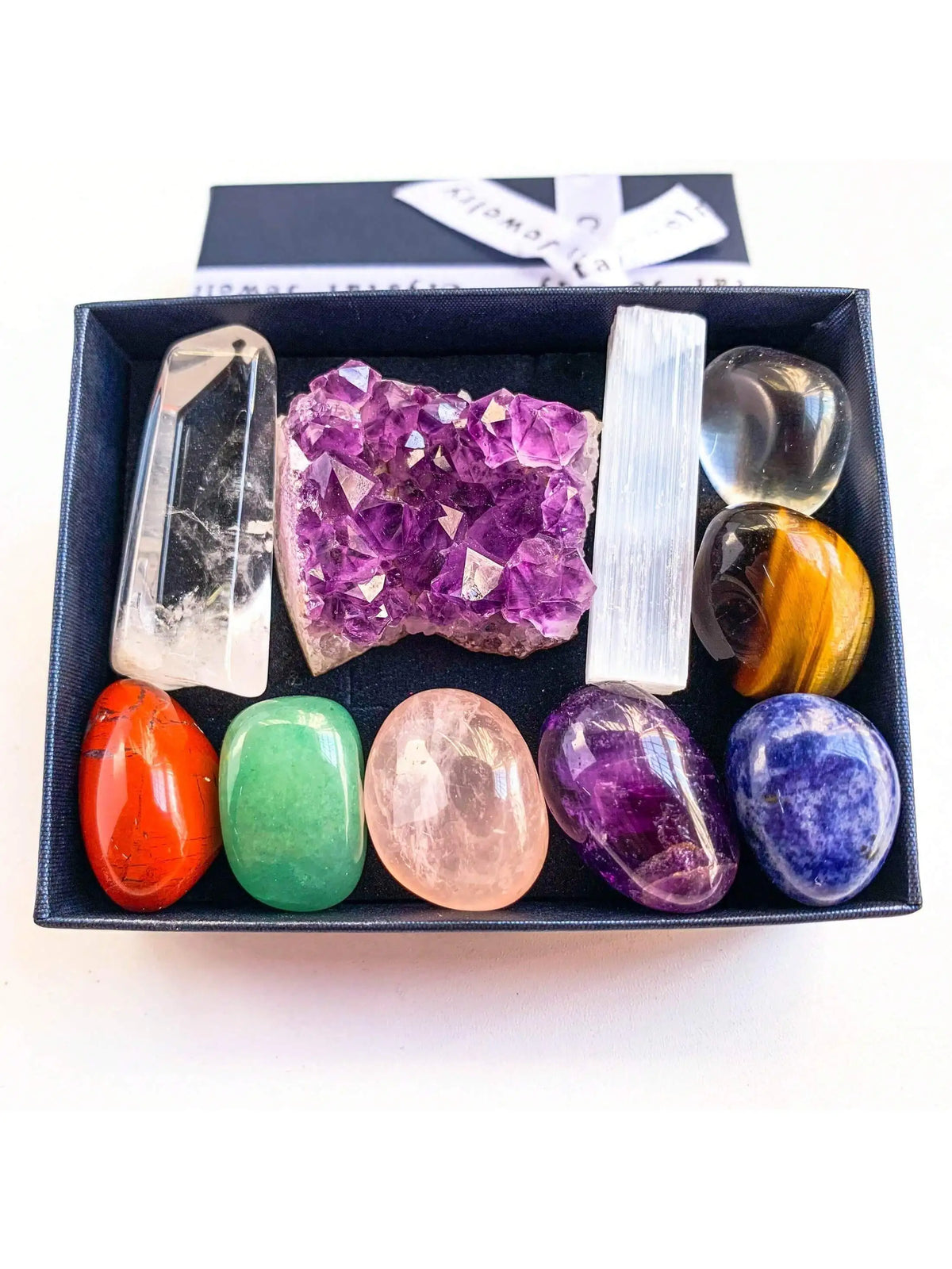 Natural Crystal Chakra Set with Amethyst, Agate, and Selenite