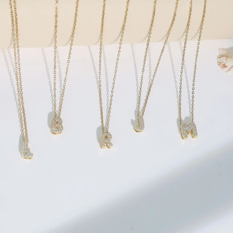 Initial Letter Pendant Necklace with Cubic Zirconia