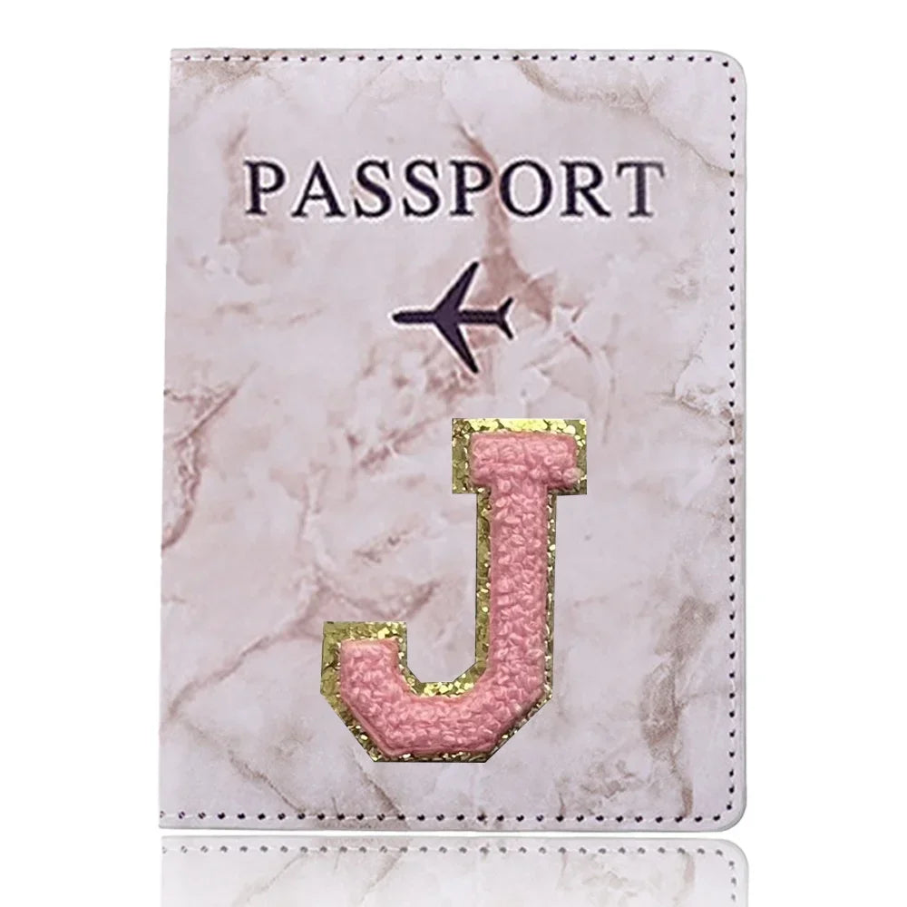 Embroidered Letter Passport Holder with Card Pocket