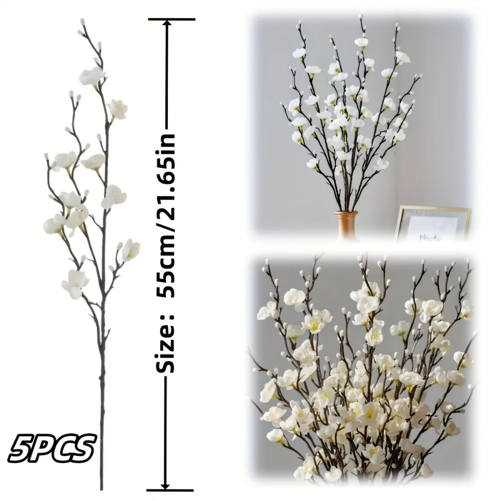 Artificial Plum Blossom Branches - Set of 5 for Elegant Home & Event Decor