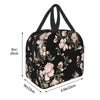 Black insulated lunch bag featuring a watercolor floral rose pattern.