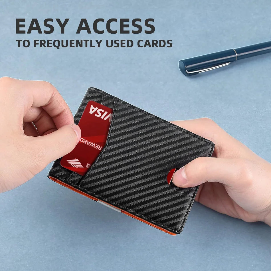 Slim RFID-Blocking Carbon Fiber Leather Wallet
