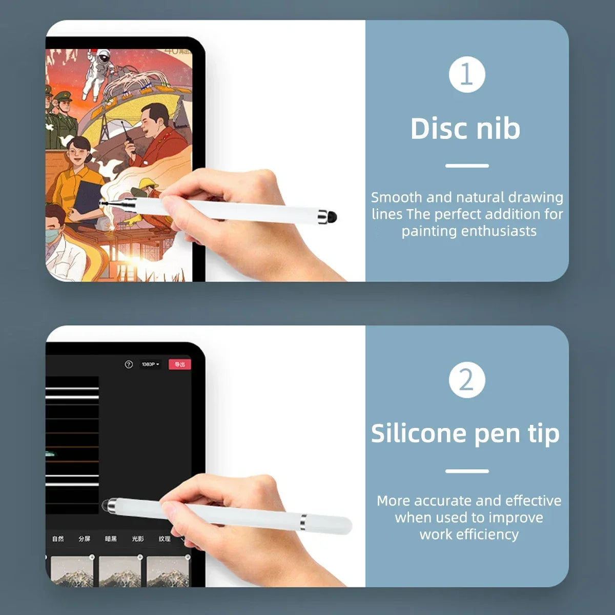Eine Hand hält einen weißen Stift auf einem Tablet, der Linien für Malbegeisterte demonstriert.