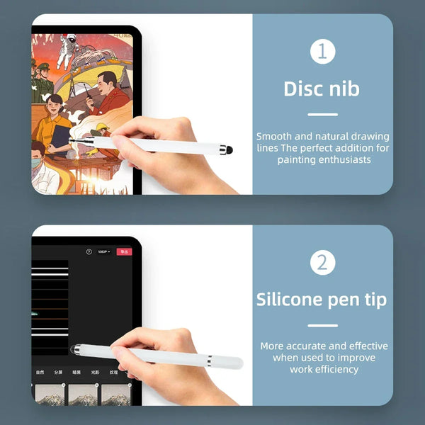 Una mano sostiene un lápiz digital blanco en una pantalla de tableta, demostrando líneas para entusiastas de la pintura.