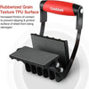 A black panel carrier tool with a red handle and a rubberized grain texture TPU surface for protecting sheet material.
