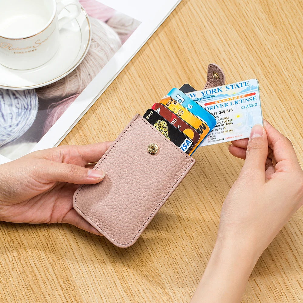 Slim Leather Card Holder with Quick-Access Pull Tab