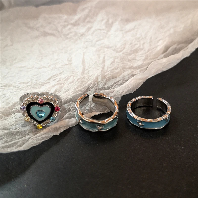 Punk Crystal Heart Butterfly Geometric Ring