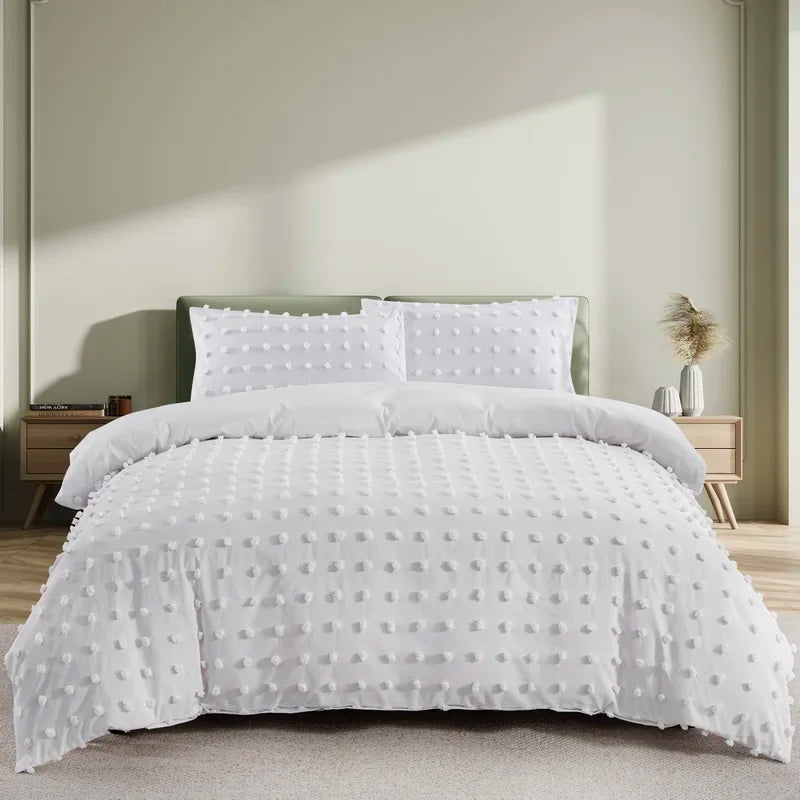 Tufted Boho Chic Duvet Cover Set with Textured Microfiber